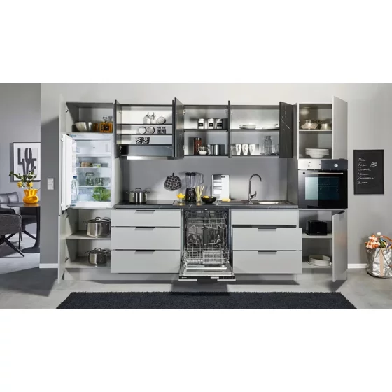 Bucatarie Ereven 340x60x215 h cm, Pal Melaminat, Gri/Negru Marmura picture - 3