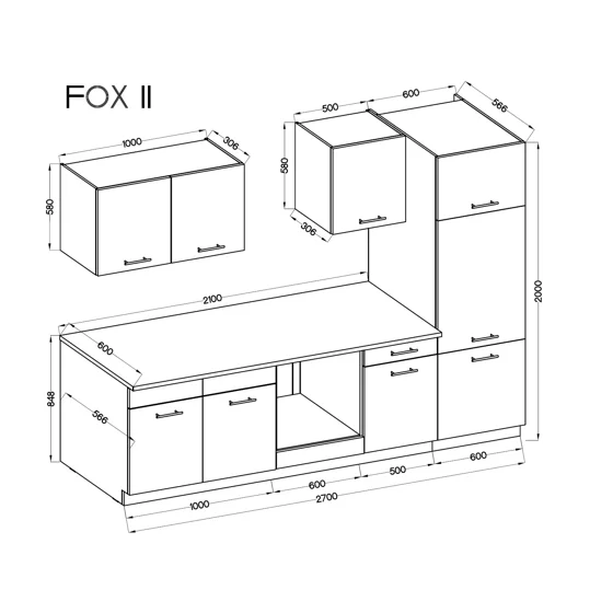 家具 F2 Bucatarie Fox II 270 cm, Pal Melaminat, Stejar Cremona/Casmir