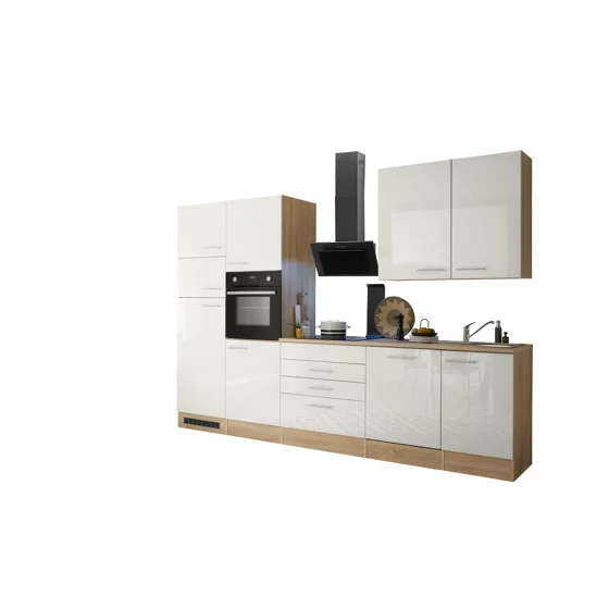 Bucatarie Lorena, 310x60x211 h cm, Pal Melaminat si MDF High Gloss, Stejar Sonoma/Alb Lucios picture - 5