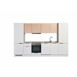 Bucatarie Makati 340x60x215 h cm, Pal Melaminat, Alb Mat/Stejar