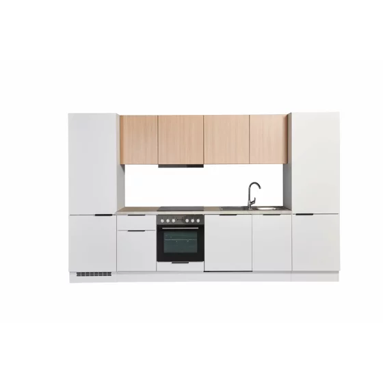 Bucatarie Makati 340x60x215 h cm, Pal Melaminat, Alb Mat/Stejar picture - 1