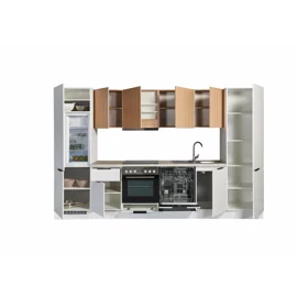 Bucatarie Makati 340x60x215 h cm, Pal Melaminat, Alb Mat/Stejar