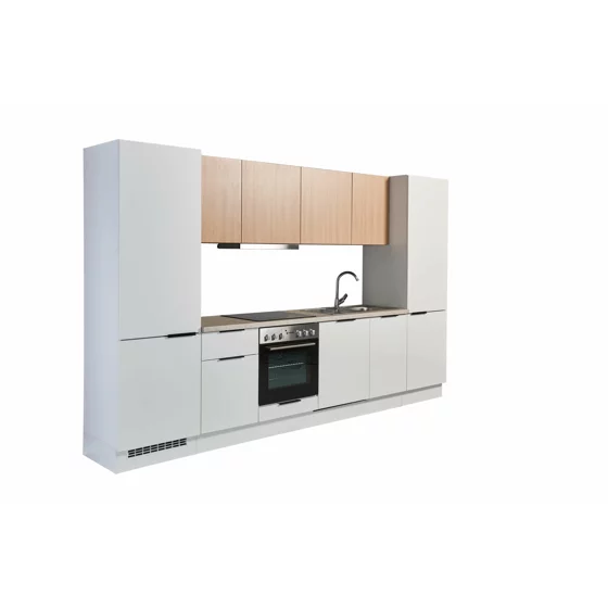 Bucatarie Makati 340x60x215 h cm, Pal Melaminat, Alb Mat/Stejar picture - 9