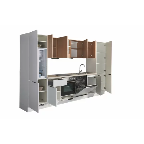 Bucatarie Makati 340x60x215 h cm, Pal Melaminat, Alb Mat/Stejar picture - 10