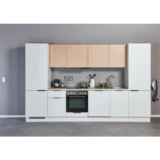 Bucatarie Makati 340x60x215 h cm, Pal Melaminat, Alb Mat/Stejar picture - 11