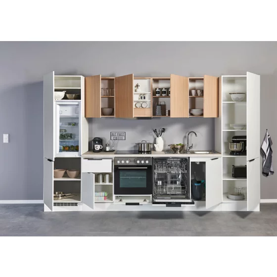 Bucatarie Makati 340x60x215 h cm, Pal Melaminat, Alb Mat/Stejar picture - 12