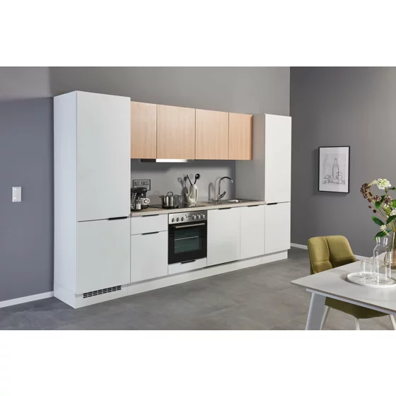 Bucatarie Makati 340x60x215 h cm, Pal Melaminat, Alb Mat/Stejar picture - 13