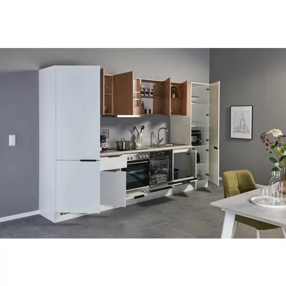 Bucatarie Makati 340x60x215 h cm, Pal Melaminat, Alb Mat/Stejar picture - 14