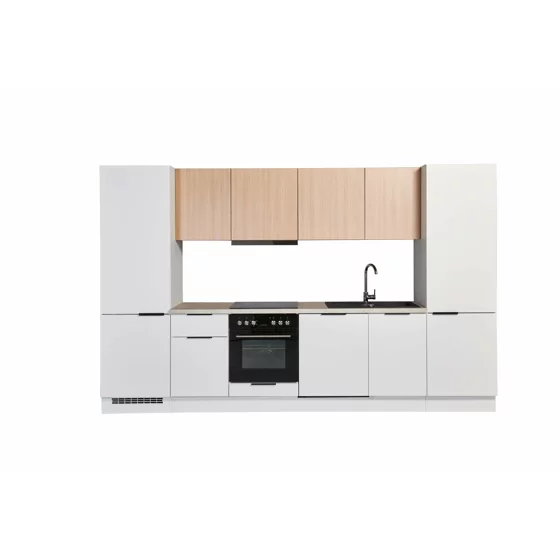 Bucatarie Makati 340x60x215 h cm, Pal Melaminat, Alb Mat/Stejar picture - 15