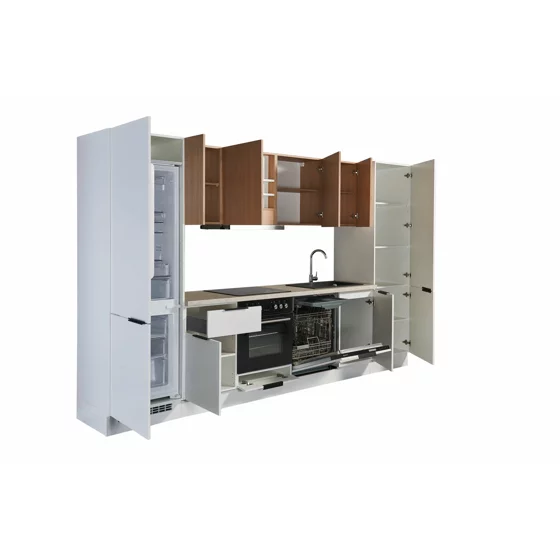 Bucatarie Makati 340x60x215 h cm, Pal Melaminat, Alb Mat/Stejar picture - 17