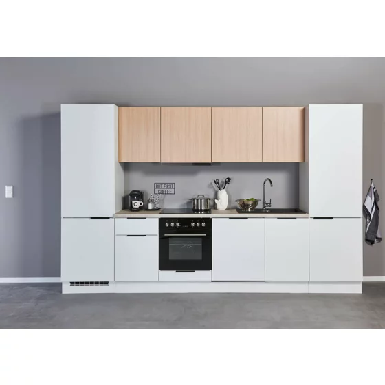 Bucatarie Makati 340x60x215 h cm, Pal Melaminat, Alb Mat/Stejar picture - 19