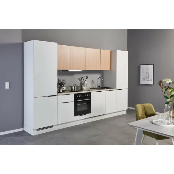 Bucatarie Makati 340x60x215 h cm, Pal Melaminat, Alb Mat/Stejar picture - 20