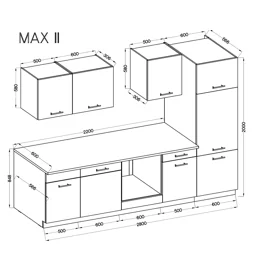 Bucatarie Max II 280 cm, Pal Melaminat, Stejar Cremona/Casmir