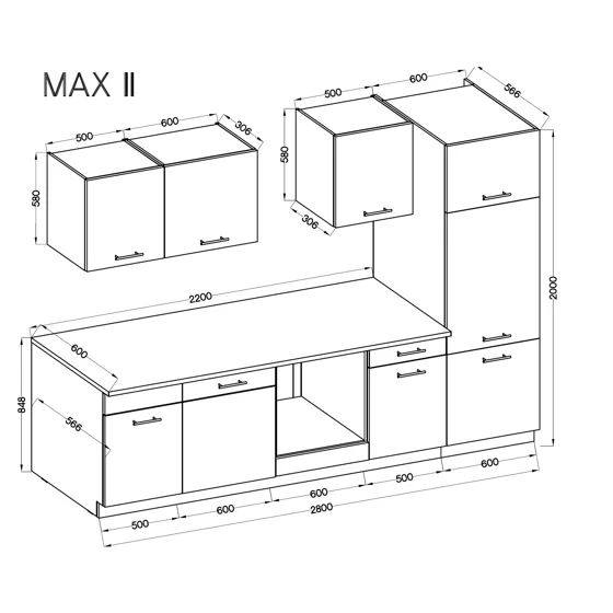 Bucatarie Max II 280 cm, Pal Melaminat, Stejar Cremona/Casmir picture - 2