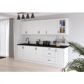 Bucatarie Stilo 2.6 M, Front MDF, Blat Inclus - Alb/Alb Mat