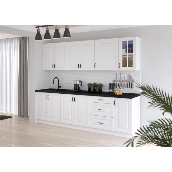 Bucatarie Stilo 2.6 M, Front MDF, Blat Inclus - Alb/Alb Mat picture - 1