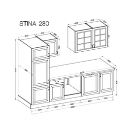 Bucatarie Stina 280 cm, Fronturi MDF, Stejar Artisan/Alb