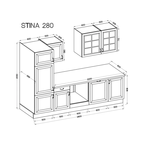 Bucatarie Stina 280 cm, Fronturi MDF, Stejar Artisan/Alb picture - 2