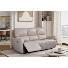 Canapea cu Recliner Electric, Nubello 3RR, 210x93x100 h cm, Piele Naturala, Crem Inchis