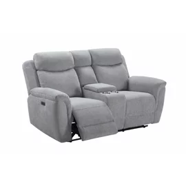 Canapea cu Recliner Gregory, 2 Locuri, Actionare Electrica, Bar, 184x95x102 h cm, Stofa Gri