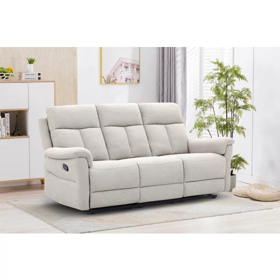 Canapea cu Recliner Lema, 3 Locuri, Actionare Manuala, 203x94x102 h cm, Stofa Crem picture - 1