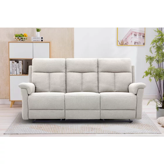 Canapea cu Recliner Lema, 3 Locuri, Actionare Manuala, 203x94x102 h cm, Stofa Crem picture - 5
