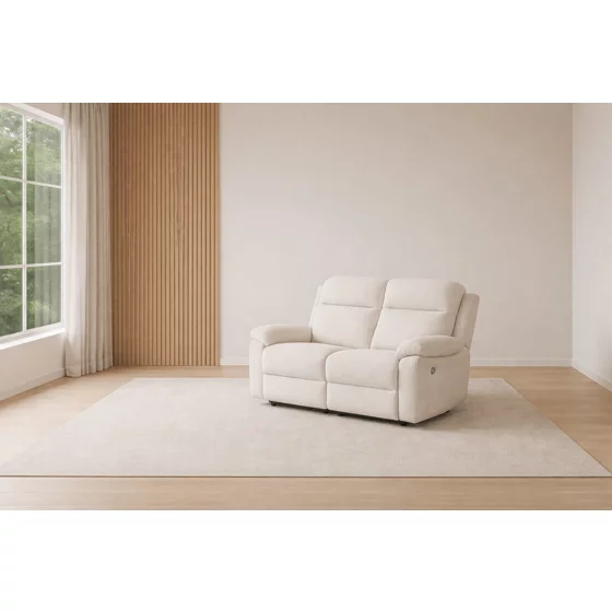 Canapea cu Recliner Luvia 9939M, 2 Locuri, Actionare Electrica, 145x91x100 h cm, Stofa Beige Deschis picture - 1