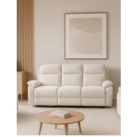 Canapea cu Recliner Luvia 9939M, 3 Locuri, Actionare Electrica, 198x91x100 h cm, Stofa Beige Deschis
