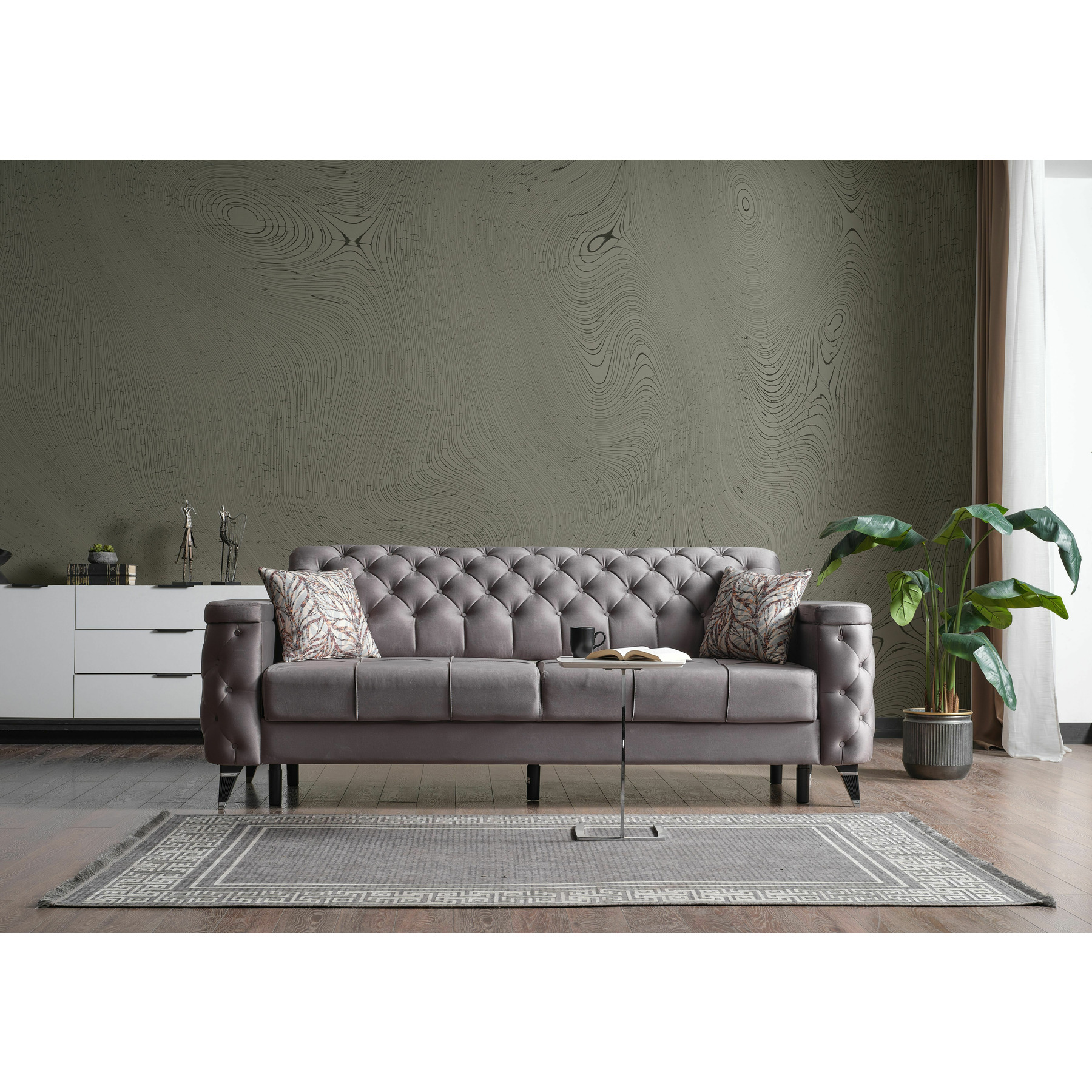 Canapea cu spatar rabatabil, armina, 227x87x87 cm, gri