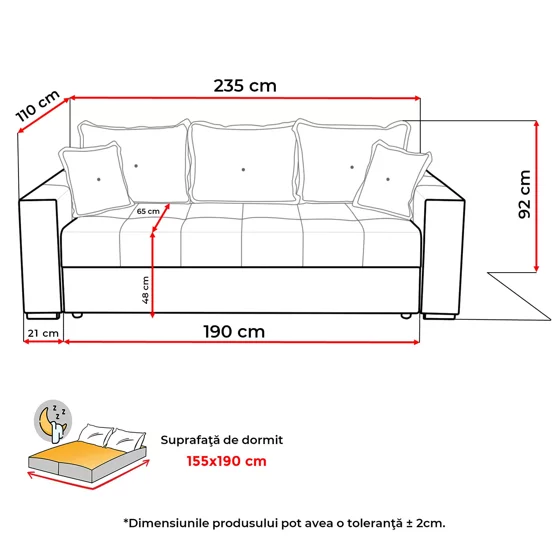 Canapea Extensibila Alastaro, 235x110x77 h cm, Stofa tip Catifea, Gri Inchis picture - 9