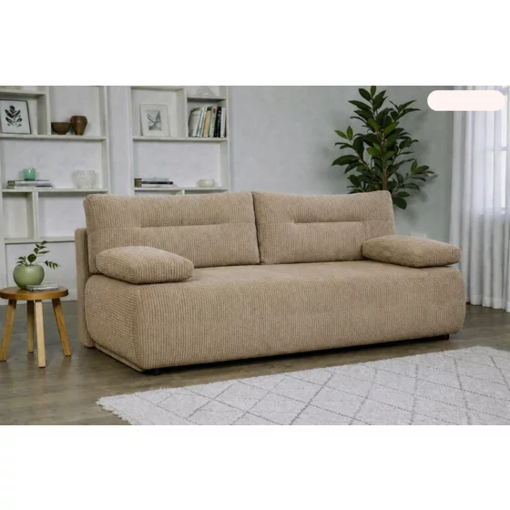 Canapea Extensibila Allegro 195x100x85 cm, Catifea Raiata, Beige Inchis picture - 1