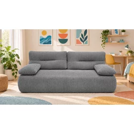 Canapea Extensibila Allegro 195x100x85 cm, Catifea Raiata, Gri Inchis