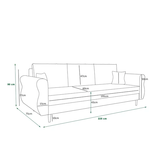 Canapea Extensibila Apartado, 225x75x90 h cm, Stofa, Gri Inchis picture - 3