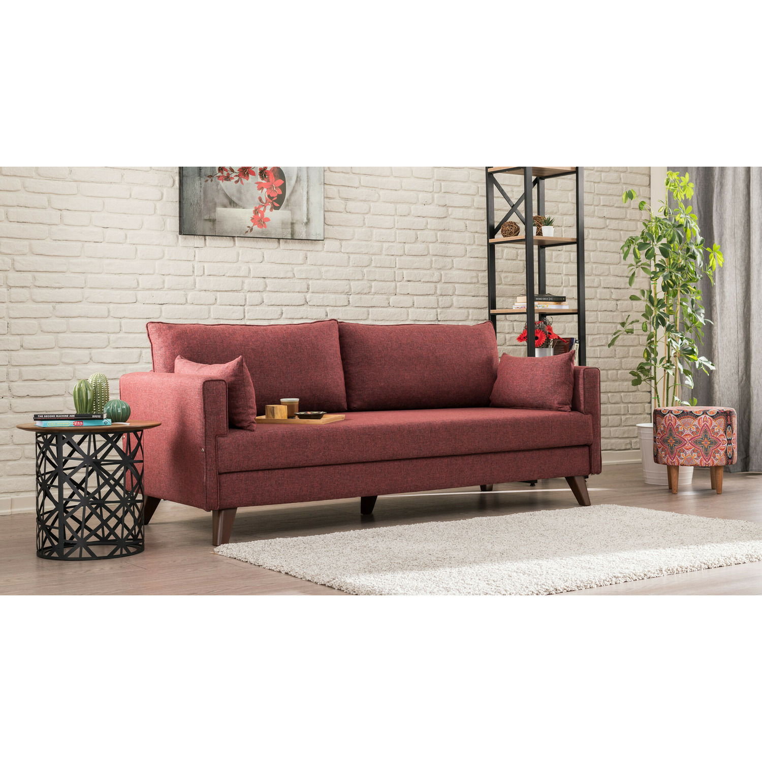 Canapea extensibila bella, 208x81x85 cm - rosu bordo