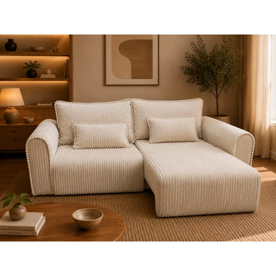 Canapea Extensibila Bodo, 250x115x90 h cm, Stofa Raiata Tillia 01 Bej picture - 3