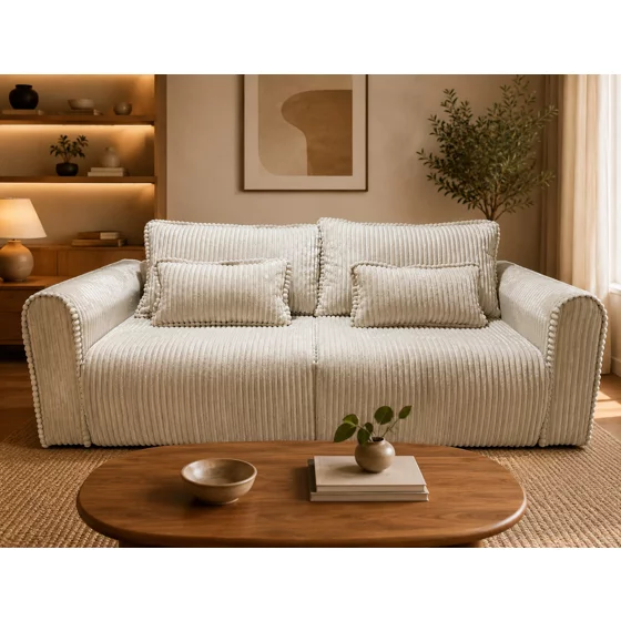 Canapea Extensibila Bodo, 250x115x90 h cm, Stofa Raiata Tillia 01 Bej picture - 1