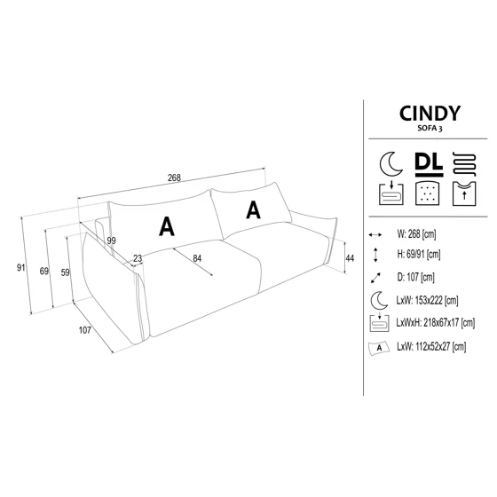 Canapea Extensibila Cindy, 268x107x91 cm, Stofa, Aragon 97 picture - 4