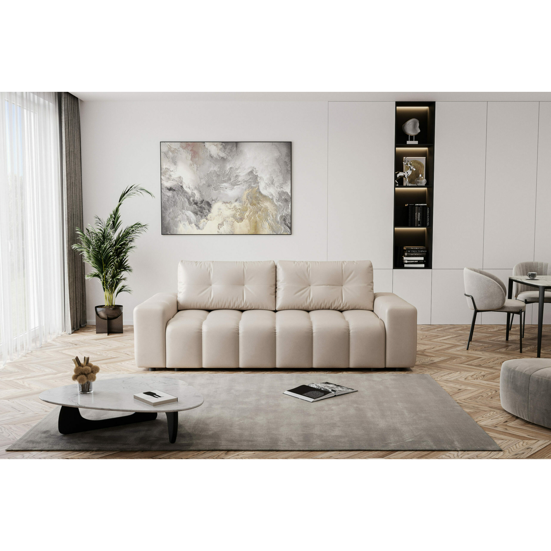 Canapea extensibila corona, 259x109x91 cm, stofa beige, magic velvet 2273