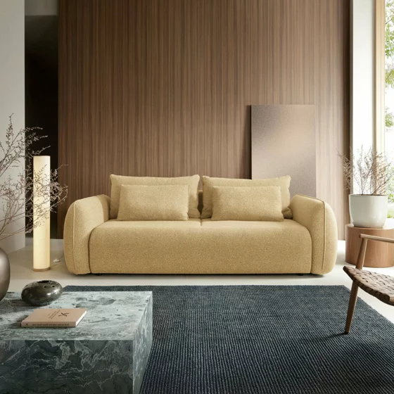 Canapea Extensibila Maloy, 252x103x 89 h cm, Stofa, Galben Deschis picture - 1