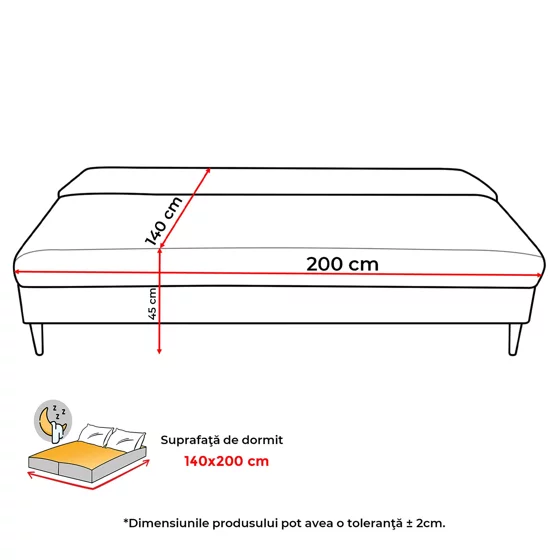 Canapea Extensibila Maranello, 3L, 200x95x95 cm, Stofa Gri picture - 6