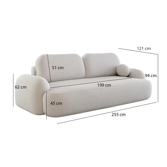 Canapea Extensibila Molly, 255x121x94 h cm, Boucle, Grej picture - 4