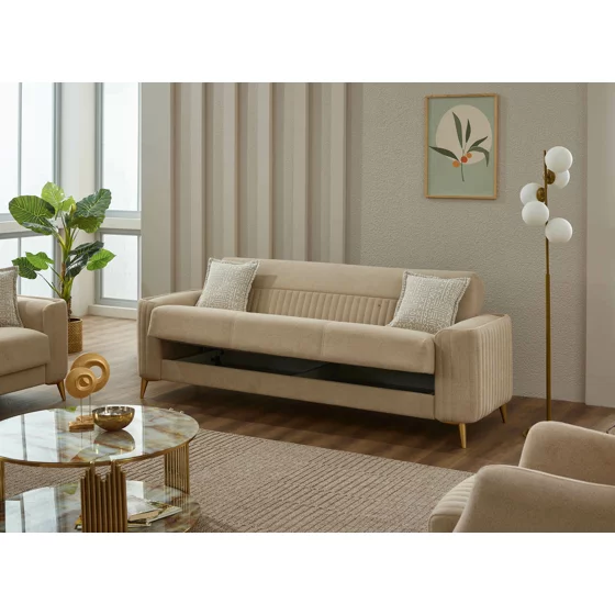 Canapea Extensibila Neo, 238x85x90 h cm, Catifea Beige Inchis picture - 2