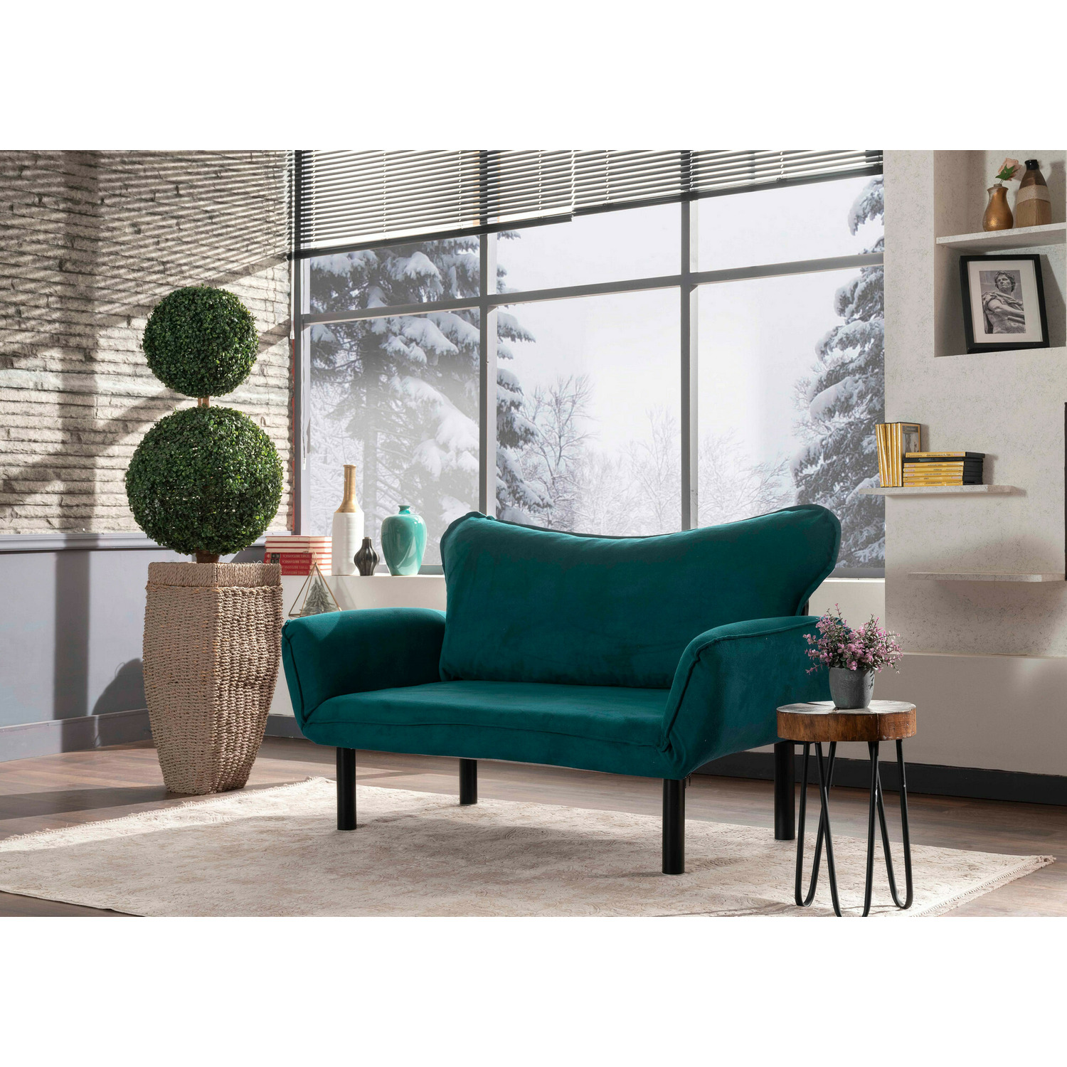 Canapea fixa cu brate rabatabile, chatto, 140x65x70 cm - albastru petrol