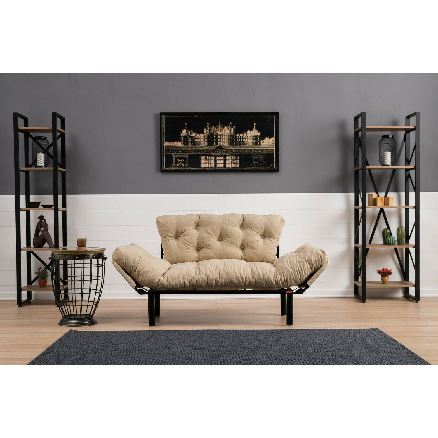 Canapea fixa cu brate rabatabile nitta, 155x85x73 cm - cream