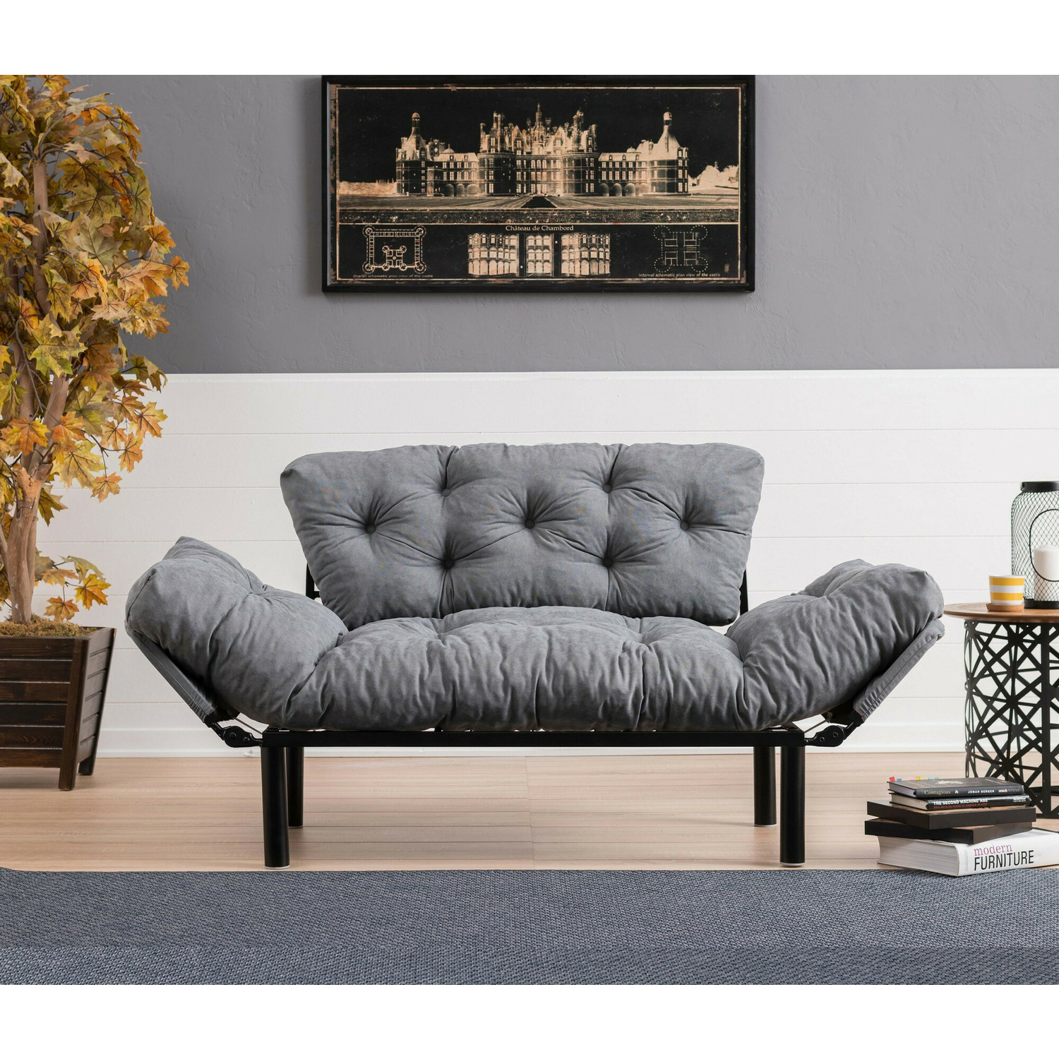 Canapea fixa cu brate rabatabile nitta, 155x85x73 cm - gri