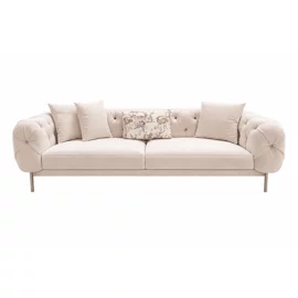 Canapea Tori, Stil Chesterfield 245x101x75 h cm, Stofa Tip Catifea Beige Deschis