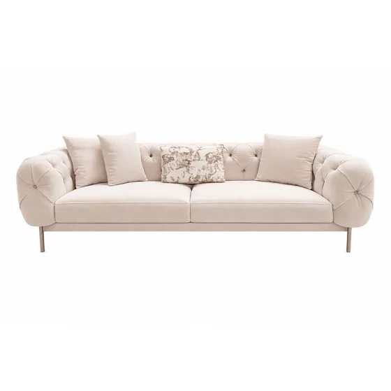Canapea Tori, Stil Chesterfield 245x101x75 h cm, Stofa Tip Catifea Beige Deschis picture - 1
