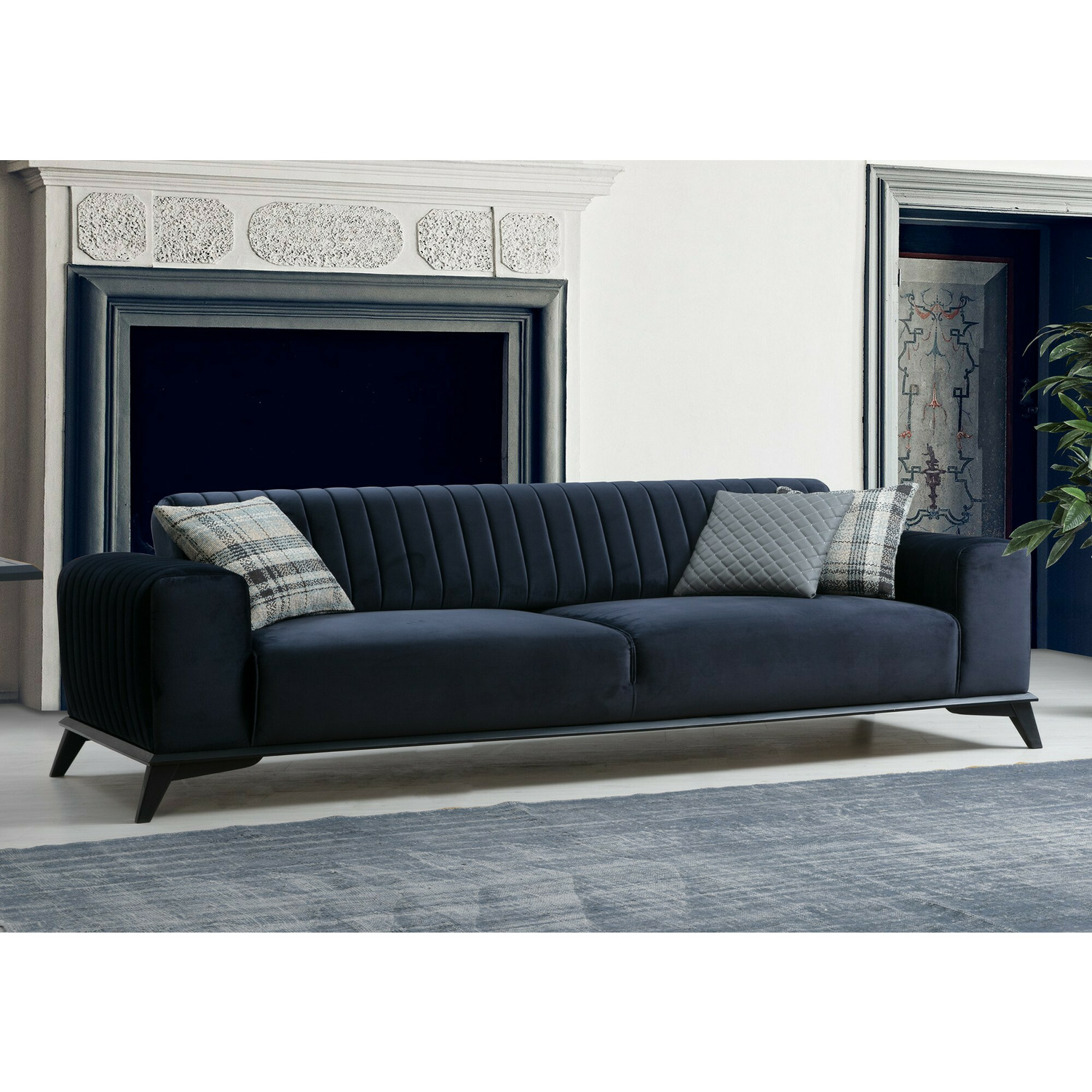 Canepea lisa, 3 locuri, 220x92x77 cm - albastru navy