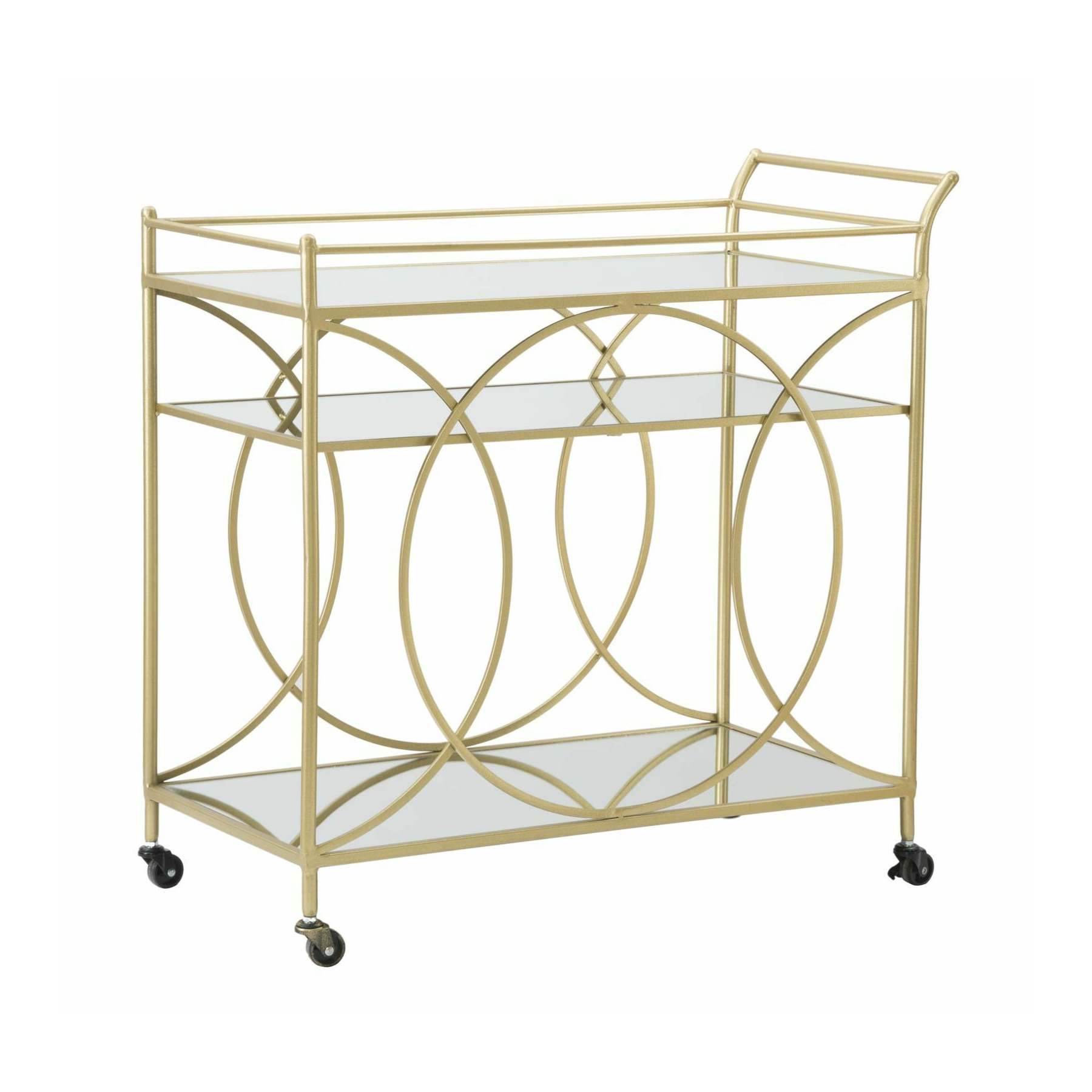 Carucior de servire, roma2073, auriu, metal, mdf si oglinda, 80x80x40 cm