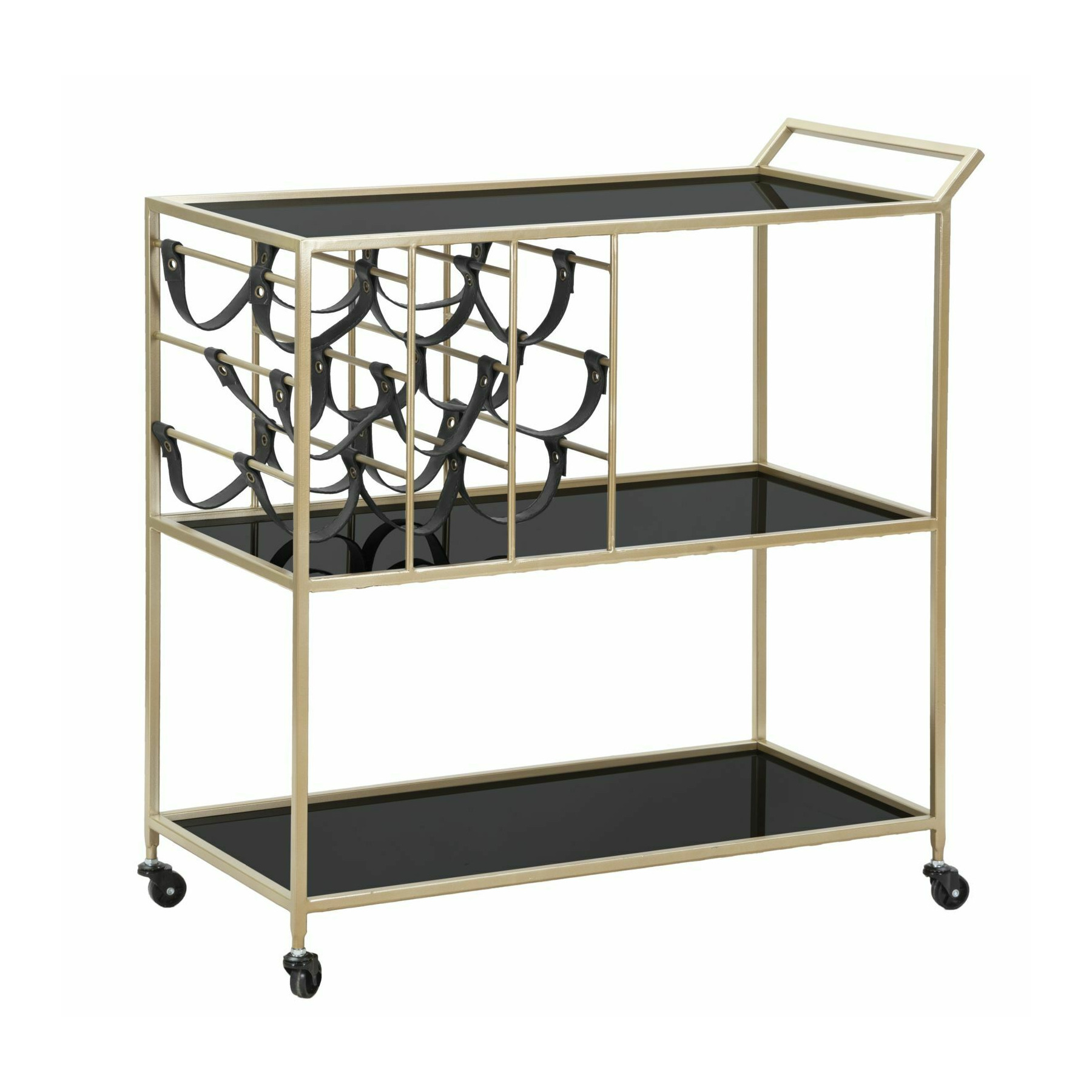 Carucior de servire, roma2191, auriu si negru, metal, oglinda, 82x79x39.5 cm